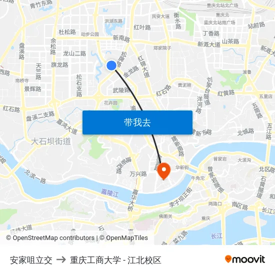 安家咀立交 to 重庆工商大学 - 江北校区 map
