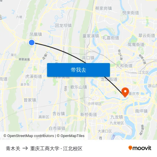 青木关 to 重庆工商大学 - 江北校区 map