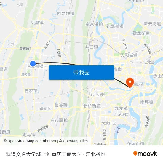 轨道交通大学城 to 重庆工商大学 - 江北校区 map