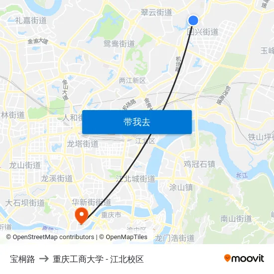 宝桐路 to 重庆工商大学 - 江北校区 map