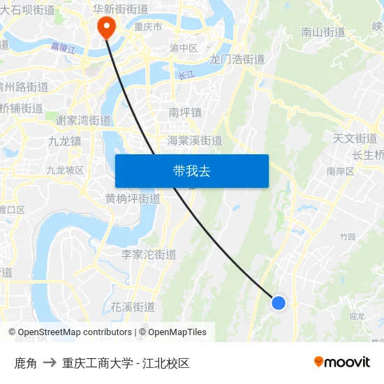 鹿角 to 重庆工商大学 - 江北校区 map
