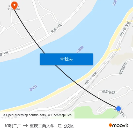 印制二厂 to 重庆工商大学 - 江北校区 map