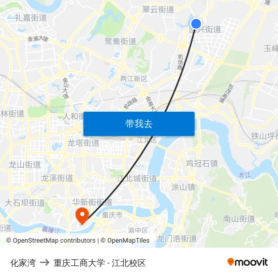 化家湾 to 重庆工商大学 - 江北校区 map