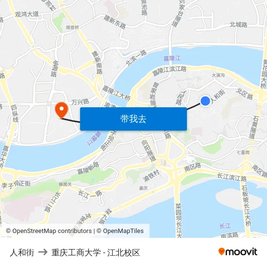 人和街 to 重庆工商大学 - 江北校区 map