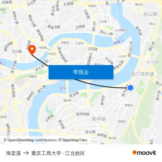 海棠溪 to 重庆工商大学 - 江北校区 map