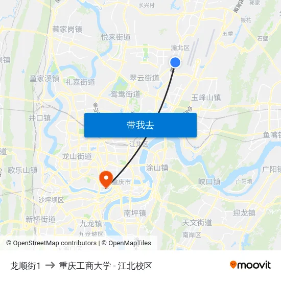 龙顺街1 to 重庆工商大学 - 江北校区 map