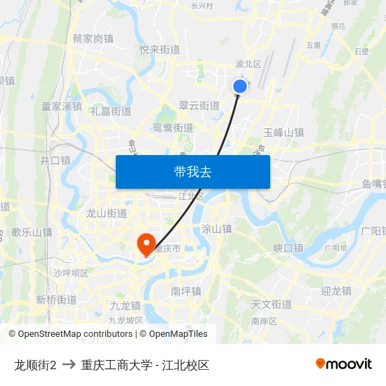 龙顺街2 to 重庆工商大学 - 江北校区 map