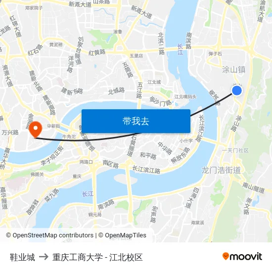 鞋业城 to 重庆工商大学 - 江北校区 map