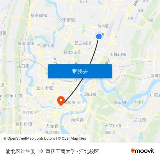 渝北区计生委 to 重庆工商大学 - 江北校区 map
