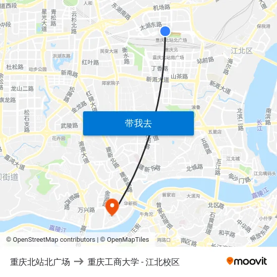 重庆北站北广场 to 重庆工商大学 - 江北校区 map