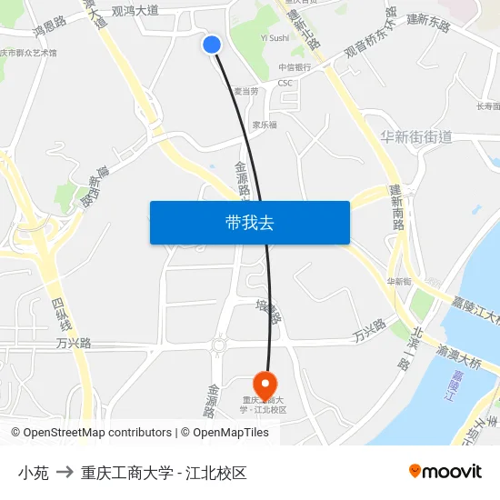 小苑 to 重庆工商大学 - 江北校区 map