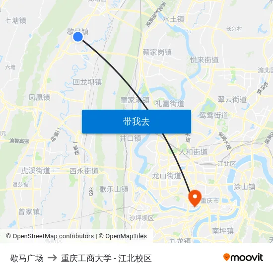 歇马广场 to 重庆工商大学 - 江北校区 map
