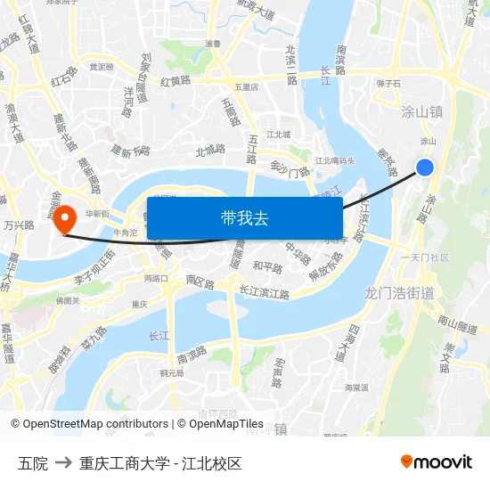 五院 to 重庆工商大学 - 江北校区 map