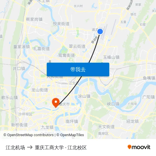 江北机场 to 重庆工商大学 - 江北校区 map