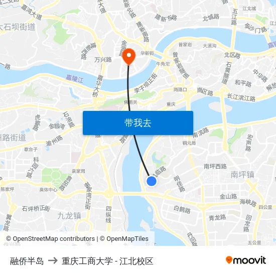 融侨半岛 to 重庆工商大学 - 江北校区 map