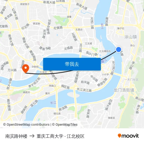 南滨路钟楼 to 重庆工商大学 - 江北校区 map