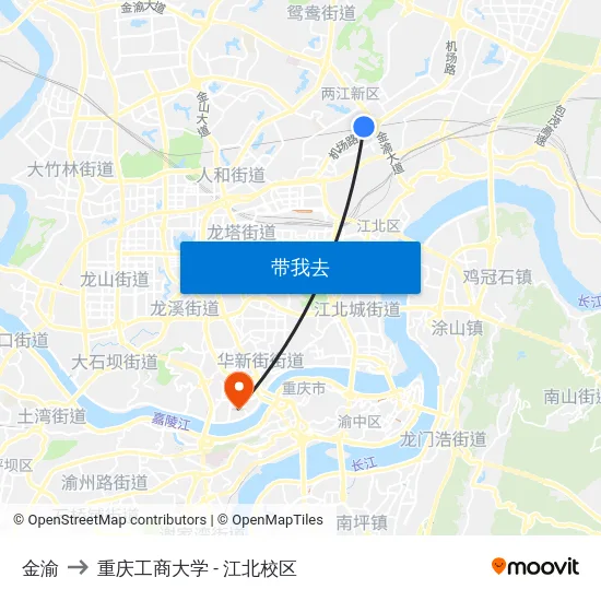 金渝 to 重庆工商大学 - 江北校区 map