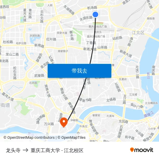龙头寺 to 重庆工商大学 - 江北校区 map