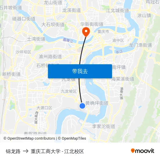 锦龙路 to 重庆工商大学 - 江北校区 map