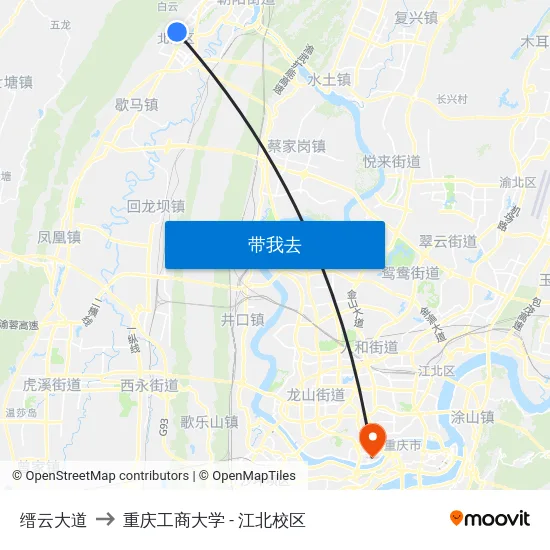 缙云大道 to 重庆工商大学 - 江北校区 map