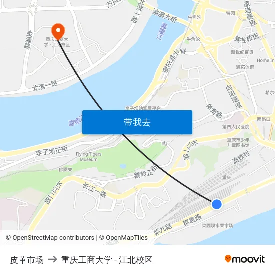 皮革市场 to 重庆工商大学 - 江北校区 map