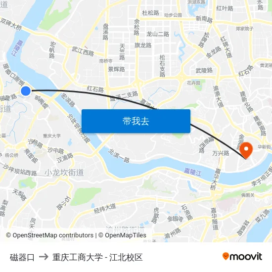 磁器口 to 重庆工商大学 - 江北校区 map