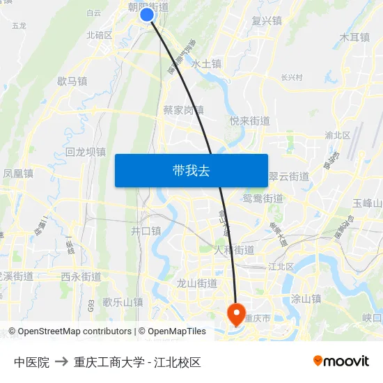 中医院 to 重庆工商大学 - 江北校区 map