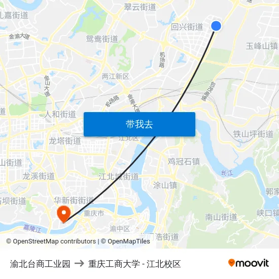 渝北台商工业园 to 重庆工商大学 - 江北校区 map