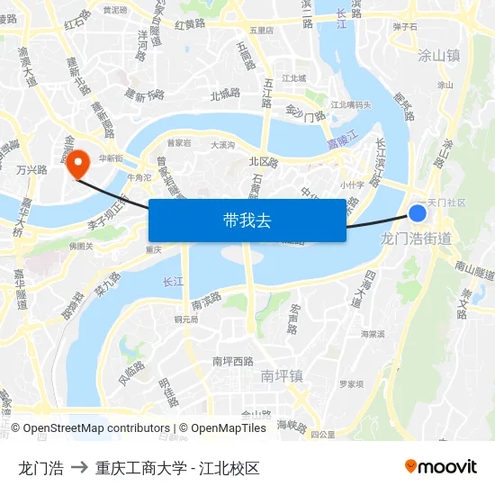 龙门浩 to 重庆工商大学 - 江北校区 map