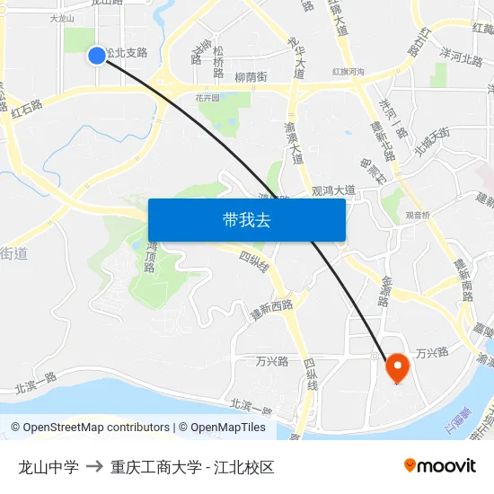 龙山中学 to 重庆工商大学 - 江北校区 map