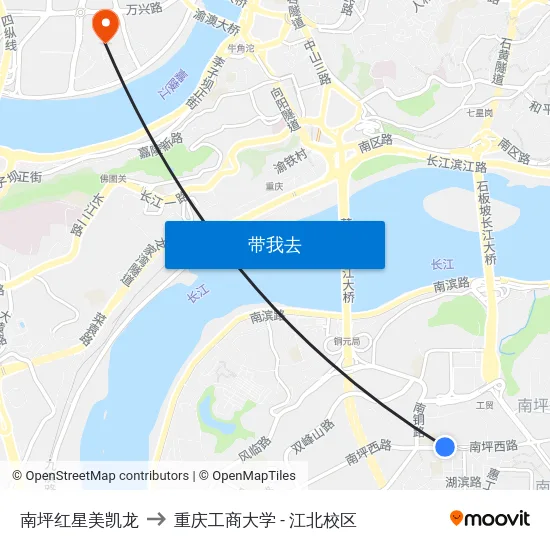 南坪红星美凯龙 to 重庆工商大学 - 江北校区 map