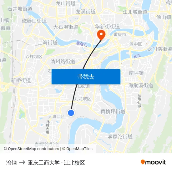 渝钢 to 重庆工商大学 - 江北校区 map