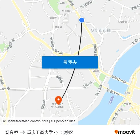 观音桥 to 重庆工商大学 - 江北校区 map