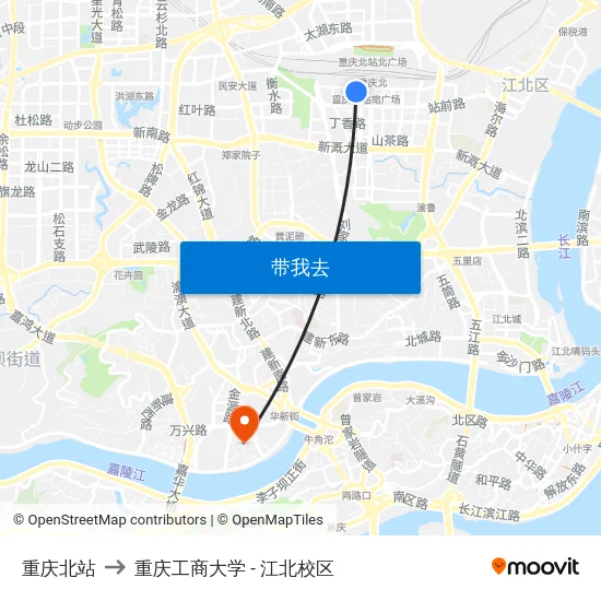 重庆北站 to 重庆工商大学 - 江北校区 map