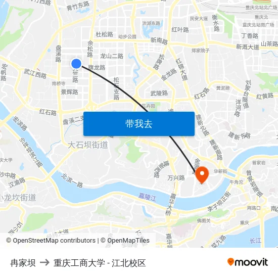 冉家坝 to 重庆工商大学 - 江北校区 map