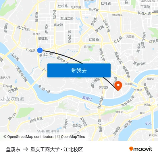 盘溪东 to 重庆工商大学 - 江北校区 map