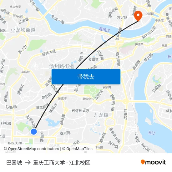 巴国城 to 重庆工商大学 - 江北校区 map