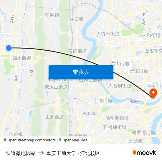 轨道微电园站 to 重庆工商大学 - 江北校区 map