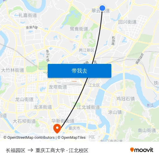 长福园区 to 重庆工商大学 - 江北校区 map