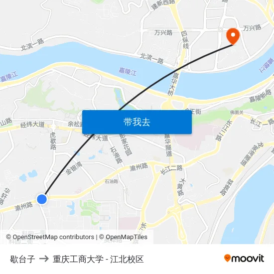 歇台子 to 重庆工商大学 - 江北校区 map