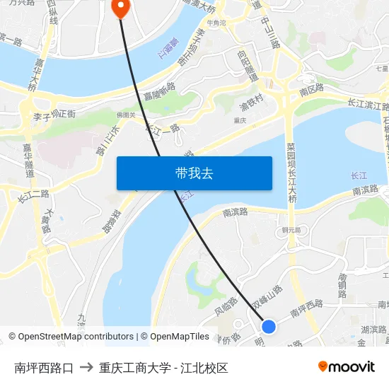 南坪西路口 to 重庆工商大学 - 江北校区 map