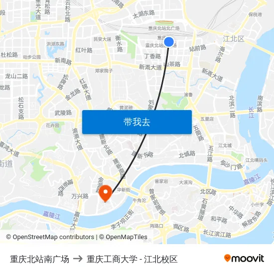 重庆北站南广场 to 重庆工商大学 - 江北校区 map