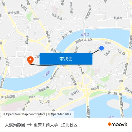 大溪沟静园 to 重庆工商大学 - 江北校区 map