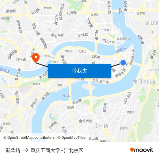 新华路 to 重庆工商大学 - 江北校区 map