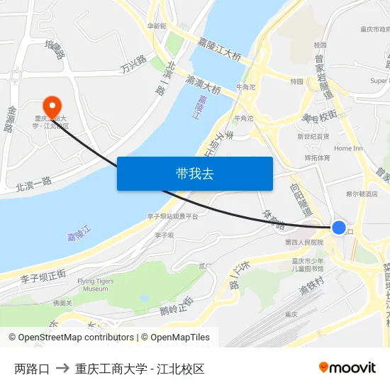 两路口 to 重庆工商大学 - 江北校区 map