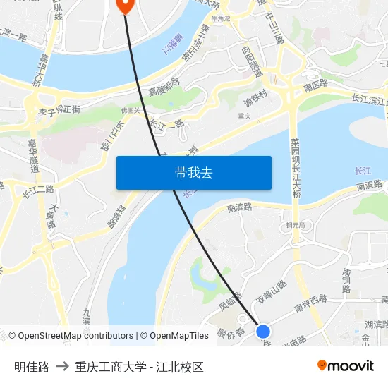 明佳路 to 重庆工商大学 - 江北校区 map