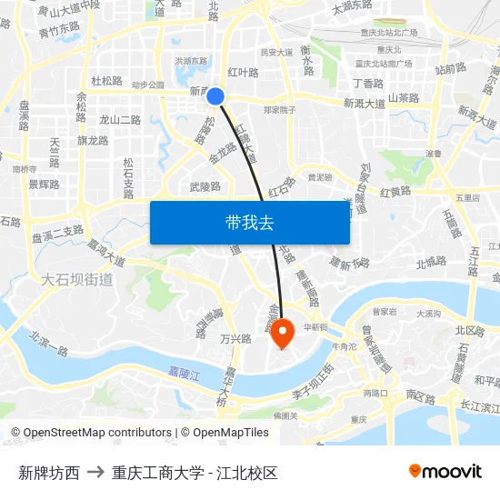 新牌坊西 to 重庆工商大学 - 江北校区 map