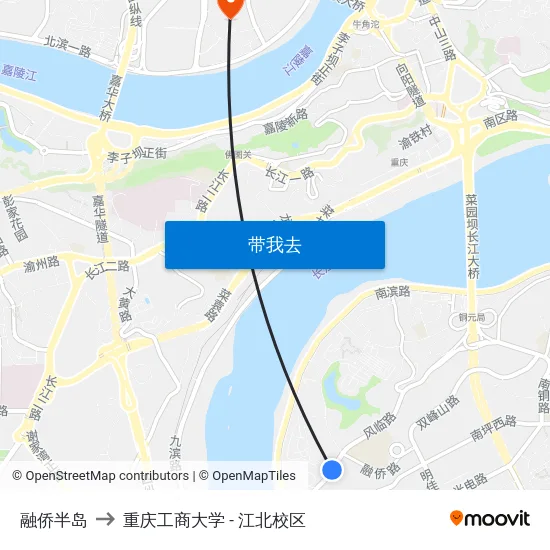 融侨半岛 to 重庆工商大学 - 江北校区 map