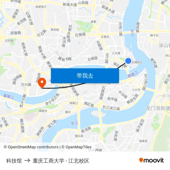 科技馆 to 重庆工商大学 - 江北校区 map