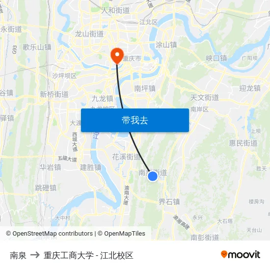 南泉 to 重庆工商大学 - 江北校区 map